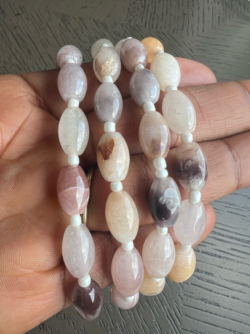 Violet jade rice shape bracelet SIZE 6-7.25’ ( ONE )